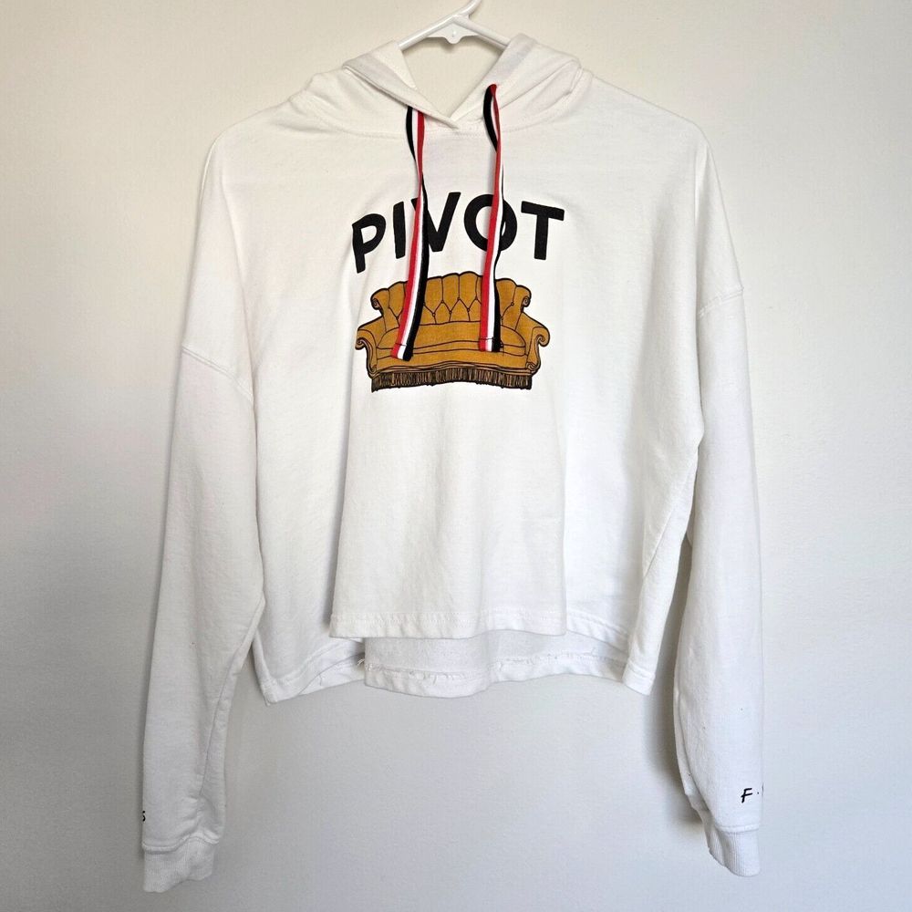 Friends TV Show Pivot Couch Crop Hoodie Sweatshirt White Womens Juniors Size M
